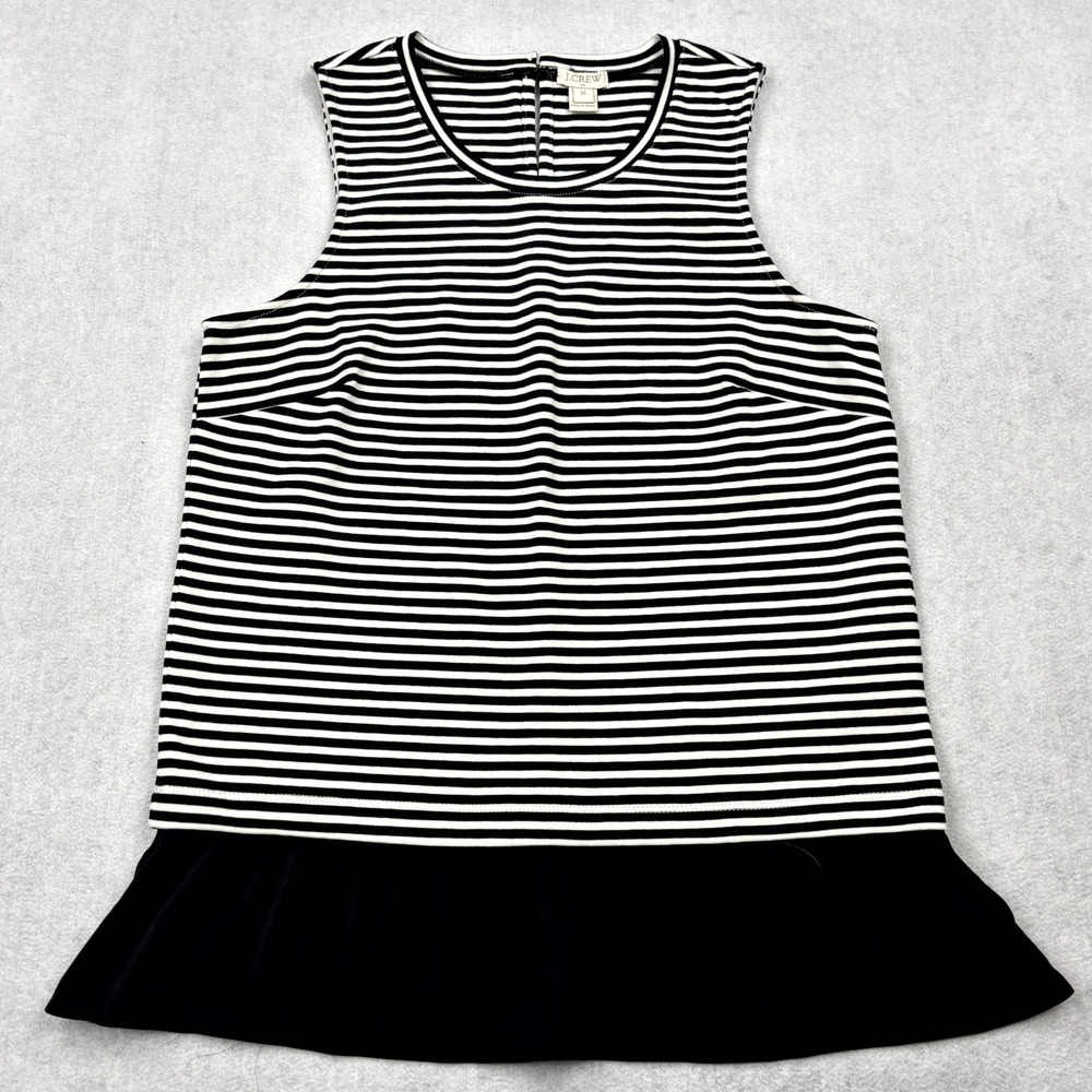 JCrew Top Womens XS Black White Stripe Ponte Knit Sleeveless Peplum Tank G2688